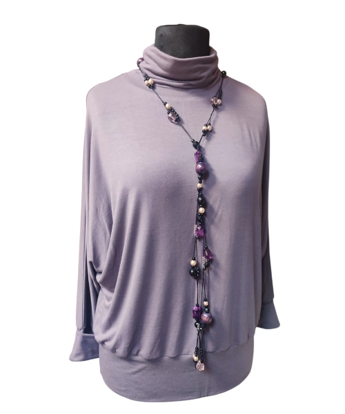 Dzianinowa bluzka z długim rękawem KIMONO i golfem - mocca